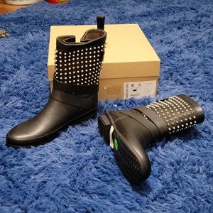 Burberry Holloway Studded Moto Rain Boots, UK Size 9
